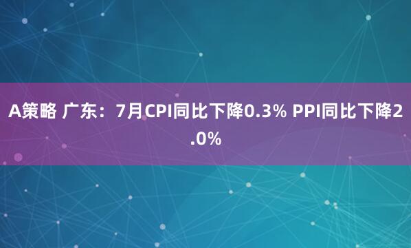 A策略 广东：7月CPI同比下降0.3% PPI同比下降2.0%